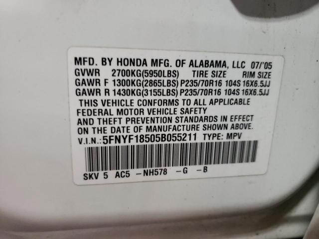Photo 10 from auction – 2005 HONDA PILOT EXL with VIN 5FNYF18505B055211