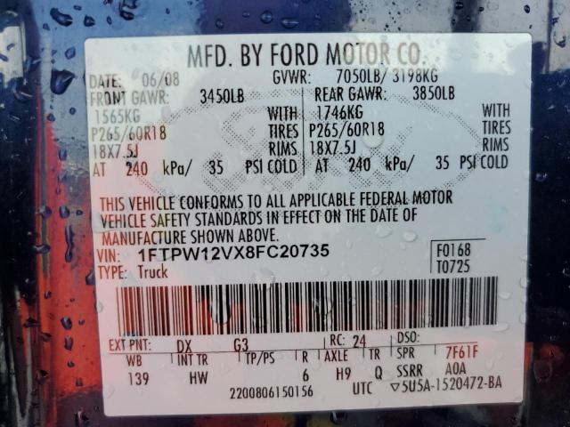 Photo 10 from auction – 2008 FORD F150 SUPER with VIN 1FTPW12VX8FC20735