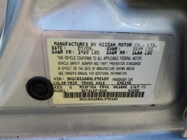 Photo 10 from auction – 2005 NISSAN SENTRA with VIN 3N1CB51D85L592122