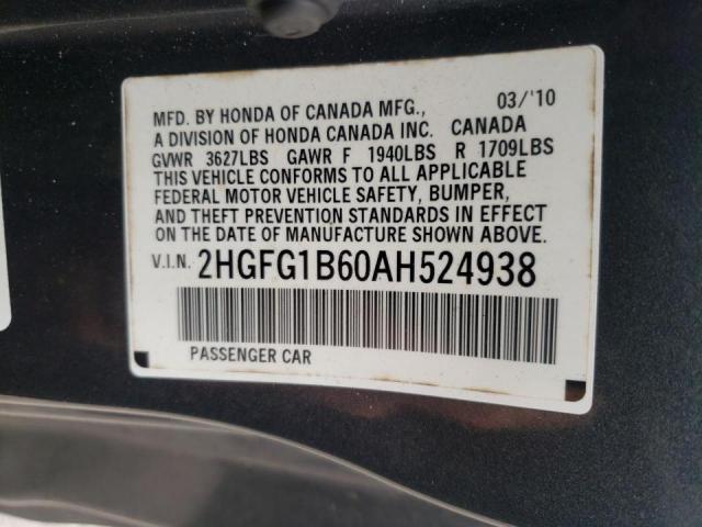 Photo 10 from auction – 2010 HONDA CIVIC LX with VIN 2HGFG1B60AH524938