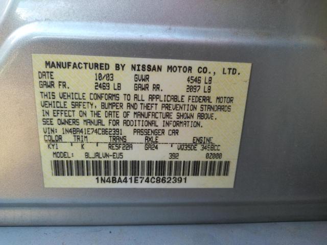 Photo 10 from auction – 2004 NISSAN MAXIMA SE with VIN 1N4BA41E74C862391