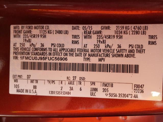 Photo 10 from auction – 2015 FORD ESCAPE TIT with VIN 1FMCU0J95FUC56906