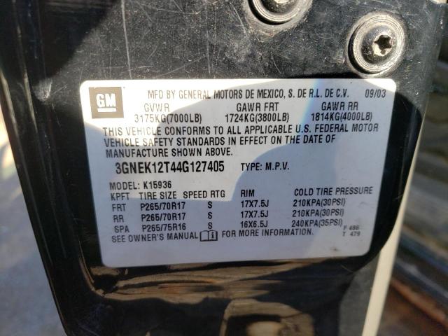 Photo 10 from auction – 2004 CHEVROLET AVALANCHE with VIN 3GNEK12T44G127405
