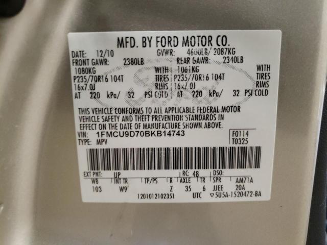 Photo 10 from auction – 2011 FORD ESCAPE XLT with VIN 1FMCU9D70BKB14743