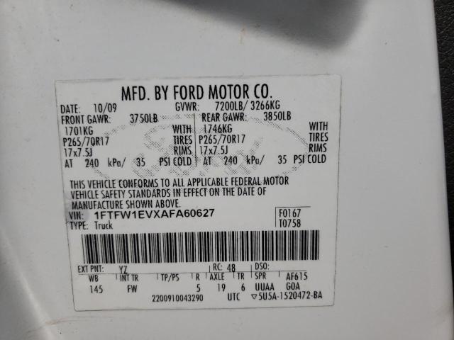 Photo 10 from auction – 2010 FORD F150 SUPER with VIN 1FTFW1EVXAFA60627