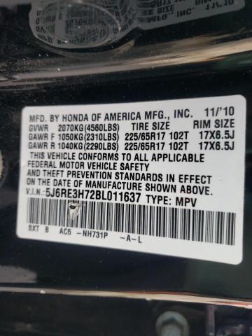 Photo 10 from auction – 2011 HONDA CR-V EXL with VIN 5J6RE3H72BL011637
