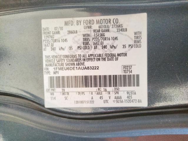 Photo 10 from auction – 2010 FORD EXPLORER X with VIN 1FMEU6DE1AUA83222