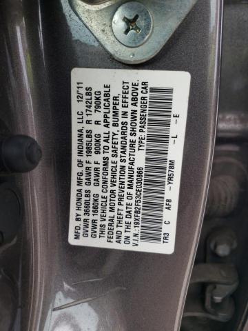 Photo 10 from auction – 2012 HONDA CIVIC LX with VIN 19XFB2F53CE030866