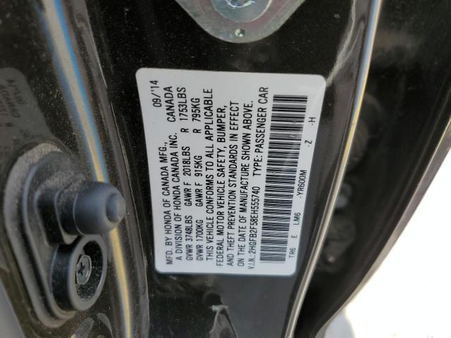 Photo 10 from auction – 2014 HONDA CIVIC LX with VIN 2HGFB2F58EH555740