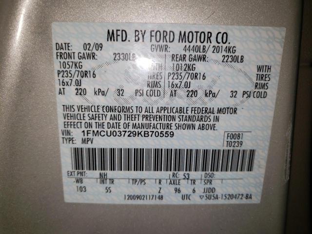 Photo 10 from auction – 2009 FORD ESCAPE XLT with VIN 1FMCU03729KB70559