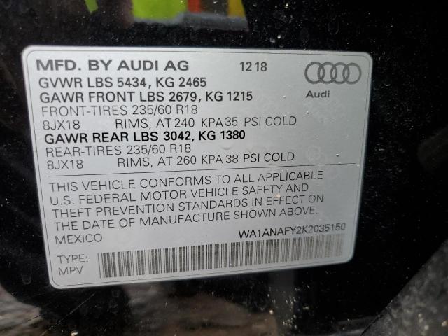 Photo 10 from auction – 2019 AUDI Q5 PREMIUM with VIN WA1ANAFY2K2035150