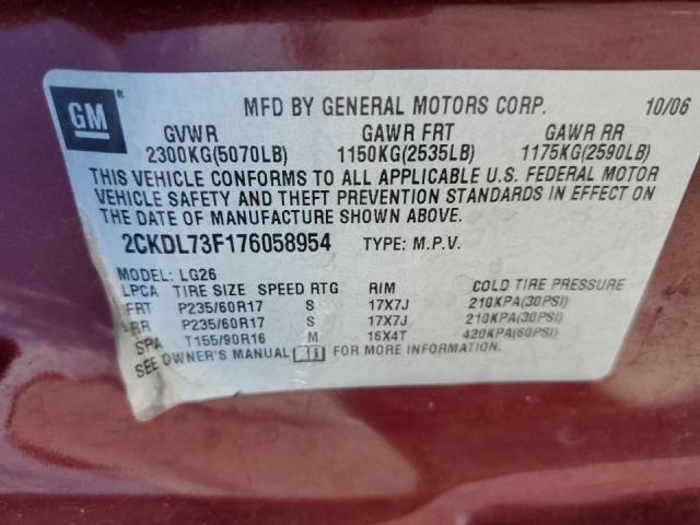 Photo 10 from auction – 2007 PONTIAC TORRENT with VIN 2CKDL73F176058954