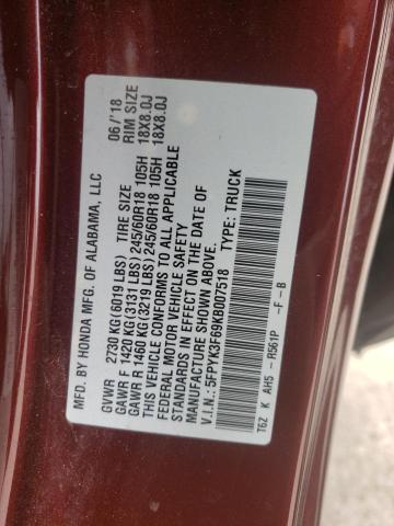 Photo 10 from auction – 2019 HONDA RIDGELINE with VIN 5FPYK3F69KB007518