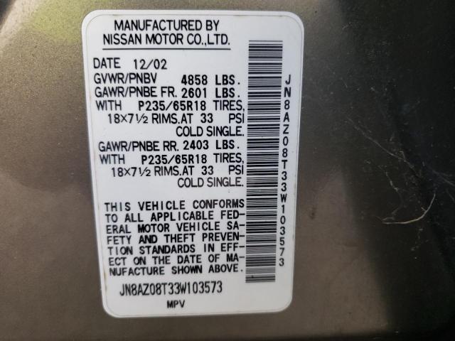 Photo 10 from auction – 2003 NISSAN MURANO SL with VIN JN8AZ08T33W103573