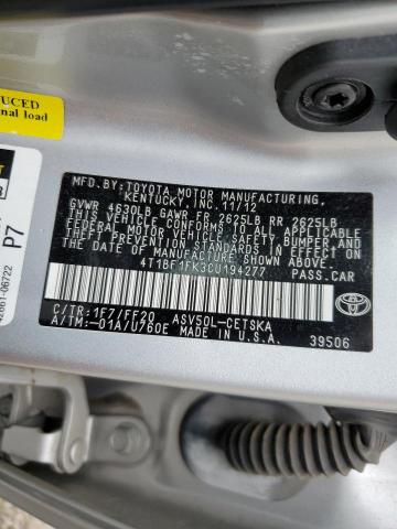 Photo 10 from auction – 2012 TOYOTA CAMRY BASE with VIN 4T1BF1FK3CU194277