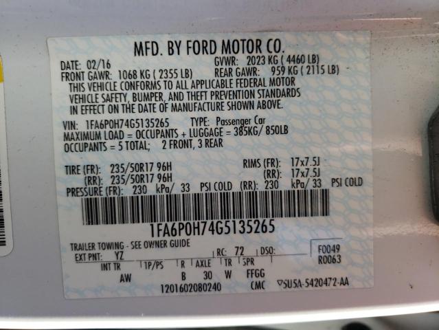 Photo 10 from auction – 2016 FORD FUSION SE with VIN 1FA6P0H74G5135265