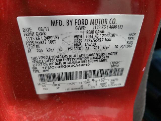 Photo 10 from auction – 2012 FORD ESCAPE LIM with VIN 1FMCU9EG8CKA49219