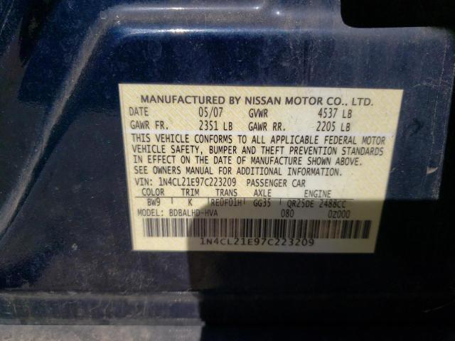 Photo 10 from auction – 2007 NISSAN ALTIMA HYB with VIN 1N4CL21E97C223209