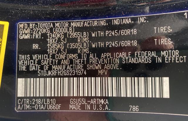 Photo 10 from auction – 2016 TOYOTA HIGHLANDER with VIN 5TDJKRFH2GS231974