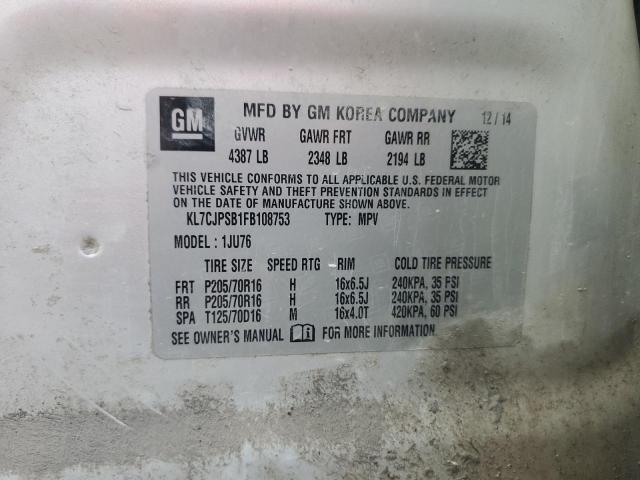 Photo 10 from auction – 2015 CHEVROLET TRAX 1LS with VIN KL7CJPSB1FB108753