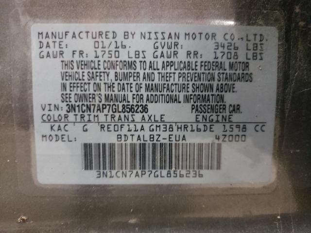 صورة رقم 10 من المزاد - 2016 NISSAN VERSA S مع VIN 3N1CN7AP7GL856236