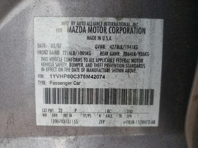 Photo 10 from auction – 2007 MAZDA 6 I with VIN 1YVHP80C375M42074
