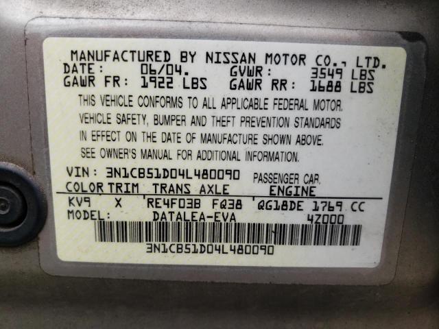Photo 10 from auction – 2004 NISSAN SENTRA 1.8 with VIN 3N1CB51D04L480090