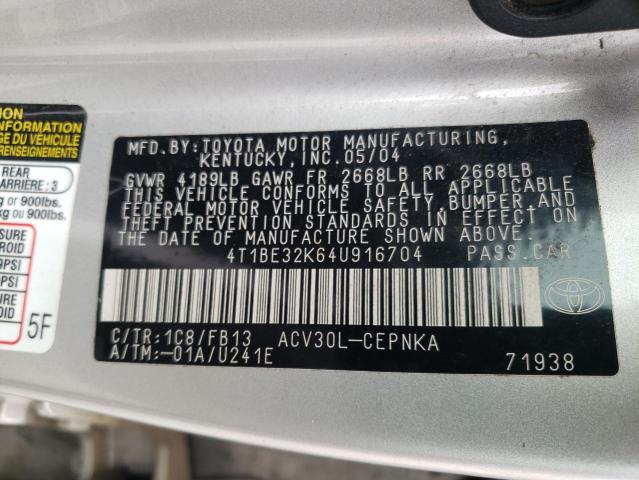 Photo 10 from auction – 2004 TOYOTA CAMRY LE with VIN 4T1BE32K64U916704