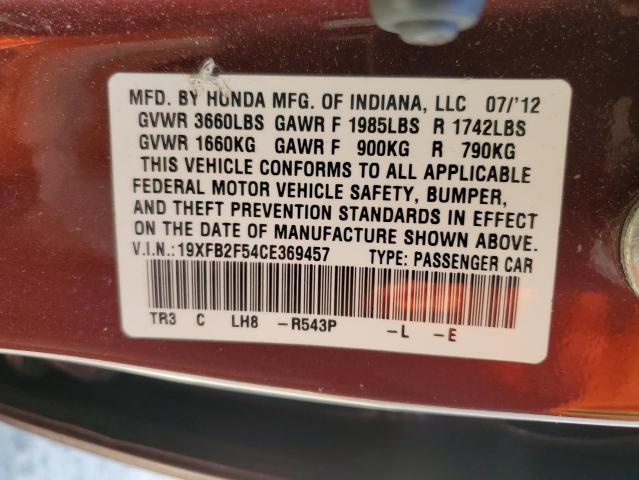 Photo 10 from auction – 2012 HONDA CIVIC LX with VIN 19XFB2F54CE369457