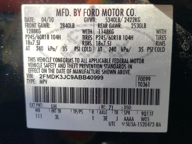Photo 10 from auction – 2010 FORD EDGE SEL with VIN 2FMDK3JC9ABB40999