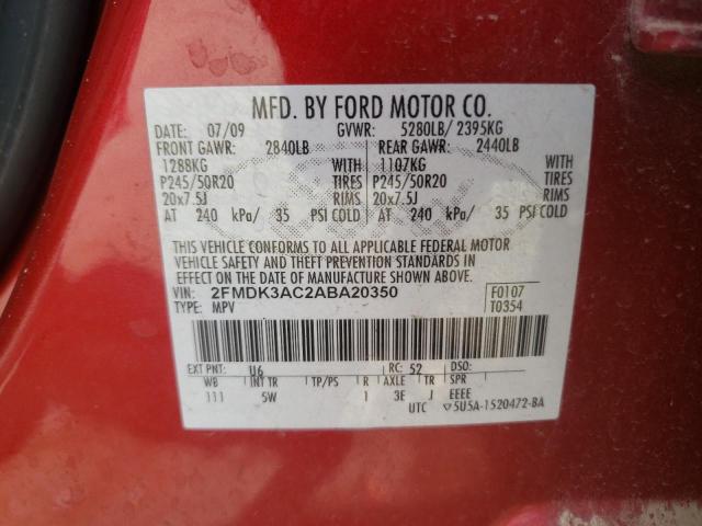 Photo 10 from auction – 2010 FORD EDGE SPORT with VIN 2FMDK3AC2ABA20350