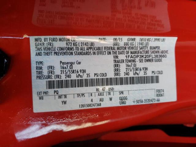 Photo 10 from auction – 2015 FORD FOCUS SE with VIN 1FADP3K20FL383660
