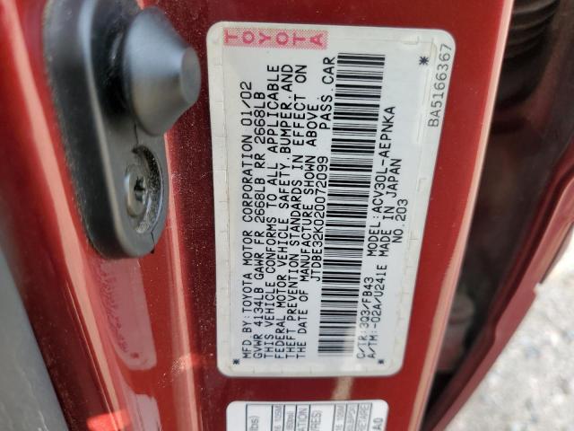 Photo 10 from auction – 2002 TOYOTA CAMRY LE with VIN JTDBE32K020072099