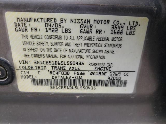 Photo 10 from auction – 2005 NISSAN SENTRA with VIN 3N1CB51D65L550435