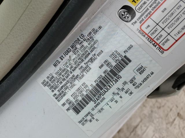 Photo 10 from auction – 2012 FORD FUSION SEL with VIN 3FAHP0JA3CR173690