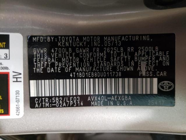 Photo 10 from auction – 2013 TOYOTA AVALON HYB with VIN 4T1BD1EB8DU011738