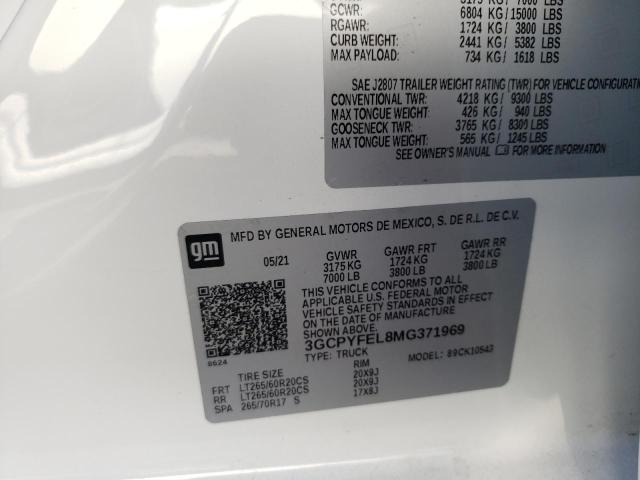 Photo 10 from auction – 2021 CHEVROLET SILVERADO with VIN 3GCPYFEL8MG371969