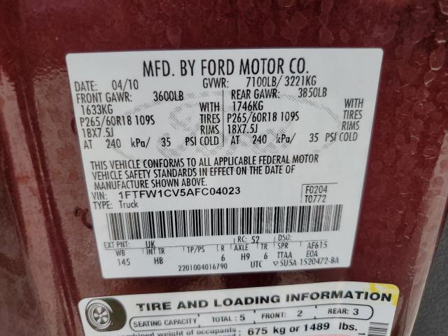 Photo 10 from auction – 2010 FORD F150 SUPER with VIN 1FTFW1CV5AFC04023