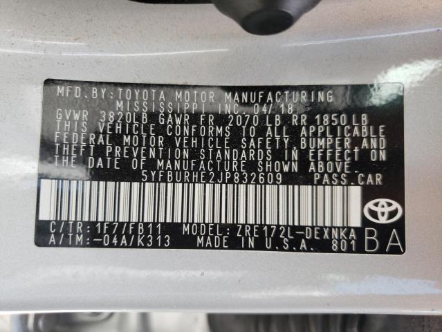 Photo 10 from auction – 2018 TOYOTA COROLLA L with VIN 5YFBURHE2JP832609