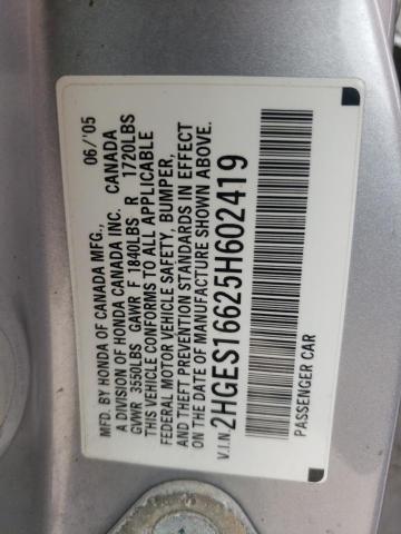 Photo 10 from auction – 2005 HONDA CIVIC LX with VIN 2HGES16625H602419