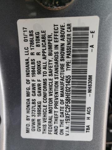 Photo 10 from auction – 2017 HONDA CIVIC LX with VIN 19XFC2F58HE021455
