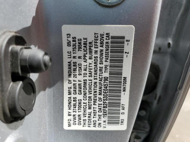 Photo 10 from auction – 2013 HONDA CIVIC LX with VIN 19XFB2F53DE045790