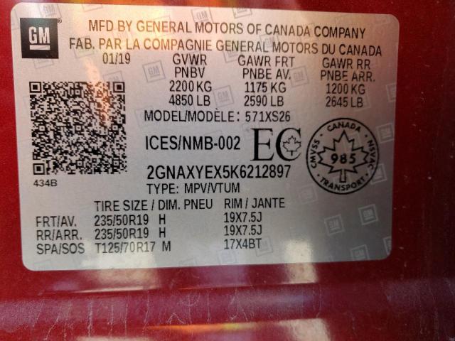 Photo 10 from auction – 2019 CHEVROLET EQUINOX PR with VIN 2GNAXYEX5K6212897