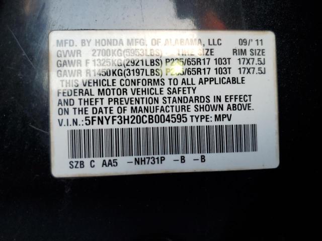 Photo 10 from auction – 2012 HONDA PILOT LX with VIN 5FNYF3H20CB004595