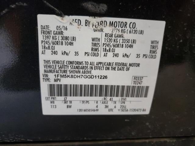 Photo 10 from auction – 2016 FORD EXPLORER X with VIN 1FM5K8DH7GGD11226
