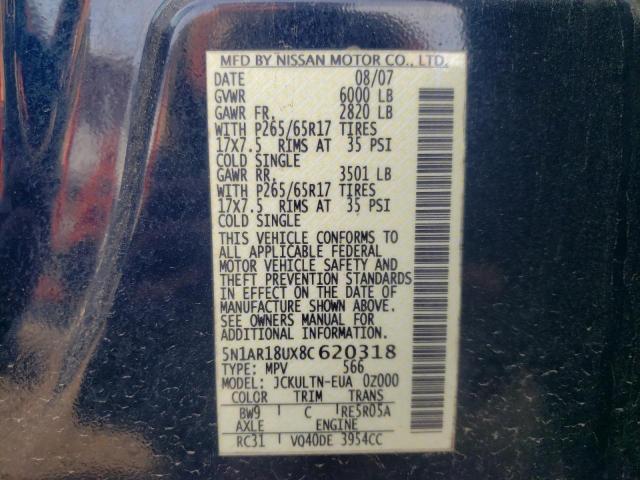Photo 10 from auction – 2008 NISSAN PATHFINDER with VIN 5N1AR18UX8C620318