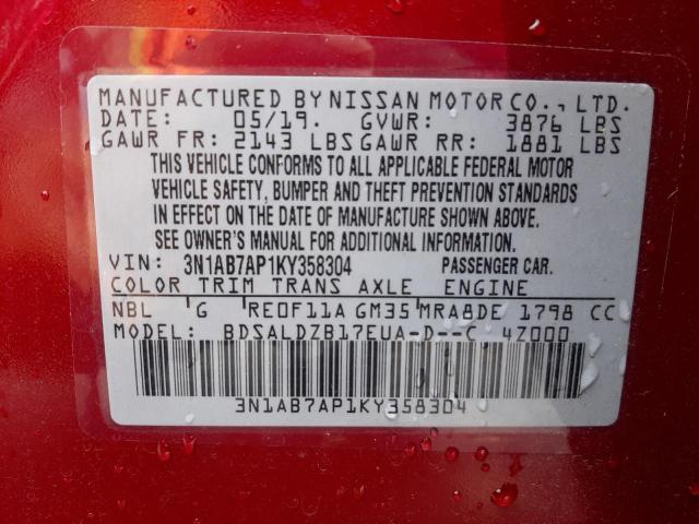 Photo 10 from auction – 2019 NISSAN SENTRA S with VIN 3N1AB7AP1KY358304