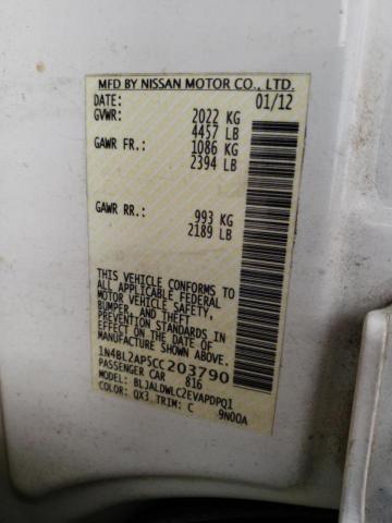 Photo 10 from auction – 2012 NISSAN ALTIMA SR with VIN 1N4BL2AP5CC203790