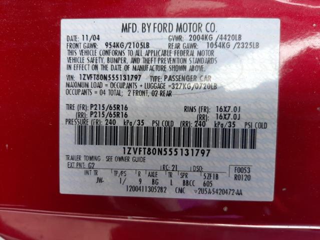 Photo 10 from auction – 2005 FORD MUSTANG with VIN 1ZVFT80N555131797