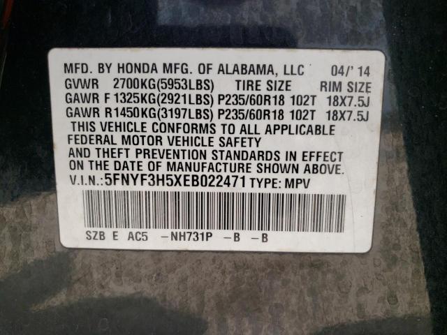 Photo 10 from auction – 2014 HONDA PILOT EXL with VIN 5FNYF3H5XEB022471